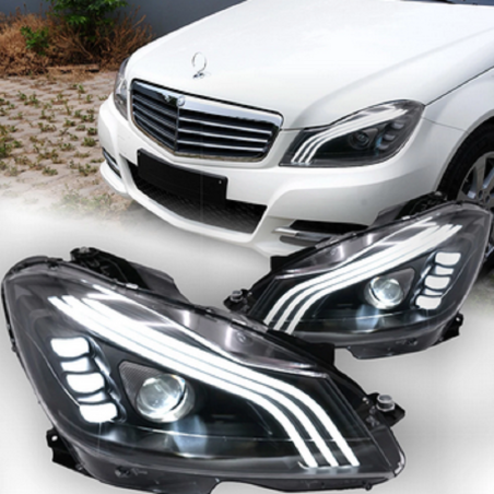 Phares Avant En Light Bar + Clignotant Séquentiel - Mercedes Classe C W204 De 2011 - 2014