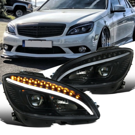 Phares Avant En Light Bar + Clignotant Séquentiel - Mercedes Classe C W204 De 2007 - 2011