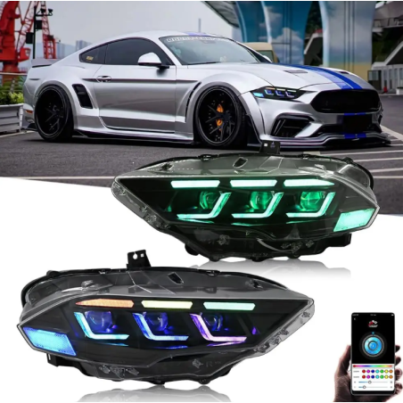 Phares Avant Light Bar Full Led RGB + Clignotant Séquentiel - Ford Mustang De 2018 - 2022