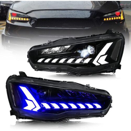 Phares Avant Light Bar Full Led + Clignotant Séquentiel - Mitsubishi Lancer Evo X De 2008 - 2018