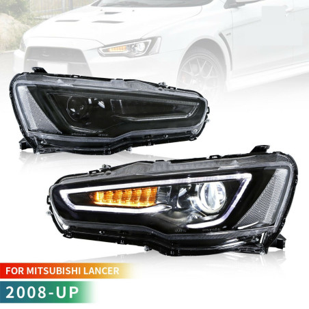 Phares Avant Light Bar Full Led + Clignotant Séquentiel - Mitsubishi Lancer Evo X De 2008 - 2018