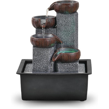 Fontaine d’Intérieur Cascade 4 Niveaux Jarre Effet Pierre Naturelle - 21L x 21l x 21H