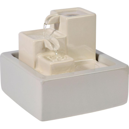 Petite Cascade en céramique à Trois Niveaux au Design Pierre - 19 x 19 x 16,5 cm - Blanc