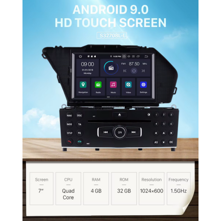 Autoradio GPS Android 9.0, HD, Carplay, DSP GPS - Mercedes Classe GLK X2049 De 2008 - 2014