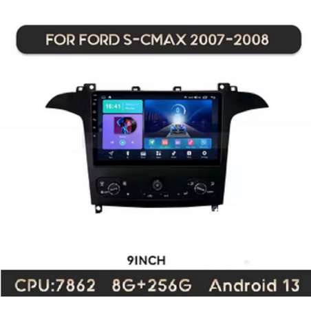 Autoradio 9", Android 13.0, 8G + 256G, Bluetooth, Carplay, GPS, Avec Clim Auto A/C - Ford S-Max De 2007 - 2008