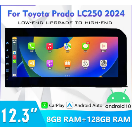 Autoradio Tesla 12.3", Android 11.0, Bluetooth, Wifi, Carplay, GPS - Toyota Prado LC250 De 2024 - 2025