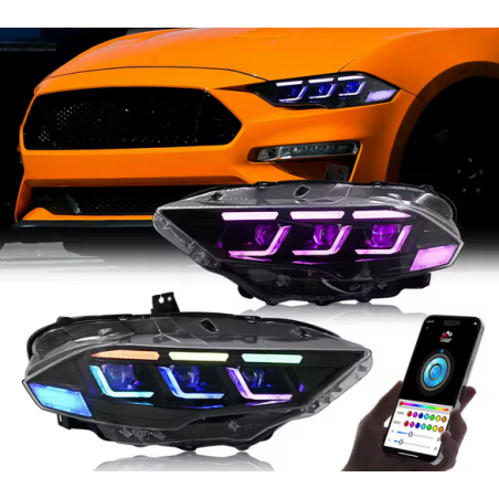 Phares Avant Light Bar Full Led RGB + Clignotant Séquentiel - Ford Mustang De 2018 - 2022