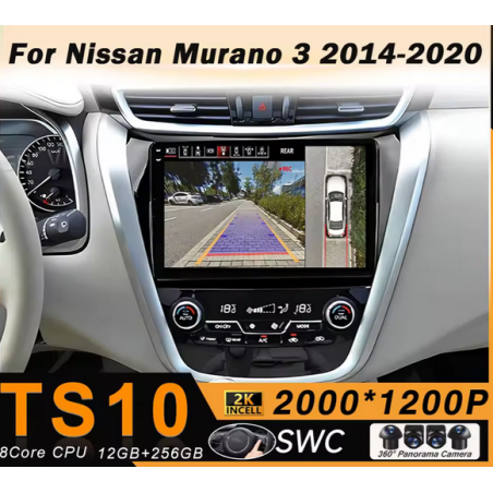 Autoradio 9.0", Android 12.0, Bluetooth, Carplay, GPS + Caméra 360° - Nissan Murano 3 De 2014 - 2020