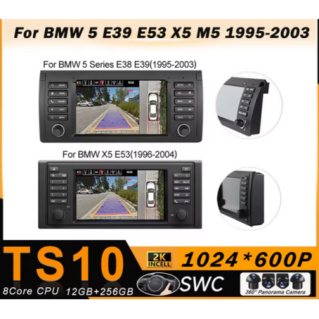 Autoradio 7.0", Android 15.0, Bluetooth, Wifi, Carplay, GPS + Caméra 360° - Bmw Série 5 E39 - 1995 -2003