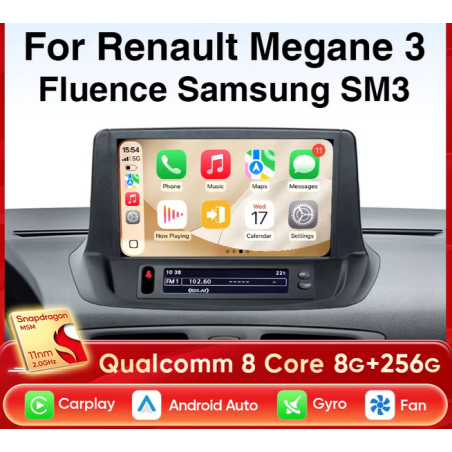 Autoradio 9.0", Android 13.0, Bluetooth, Wifi, Carplay, GPS - Renault Megane 3 De 2008 - 2014