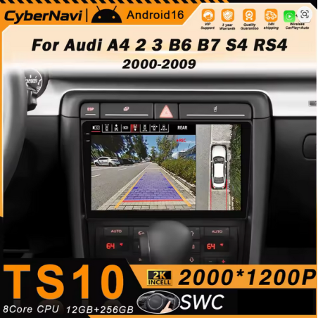 Autoradio 9", Android 16.0, 4-64G, GPS, Bluetooth, WiFi, Carplay, Caméra AR - Audi A3 8P De 2000 - 2010