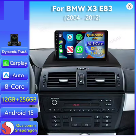 Autoradio 10.0", Android 15.0, 4G-64G, GPS, Bluetooth, WiFi, Carplay, Caméra AR - BMW X3 E83 - 2004 - 2013