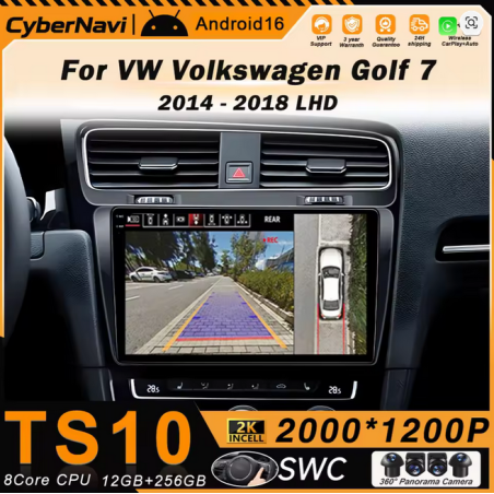 Autoradio 10.1", Android 12, HD écran tactile GPS - VW Golf 7 De 2013 - 2017