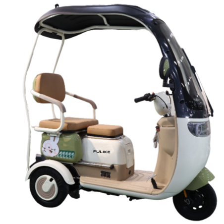 Tricycle électrique Blanc, 3 Passagers, avec Moteur Différentiel Sans Balais, 600W