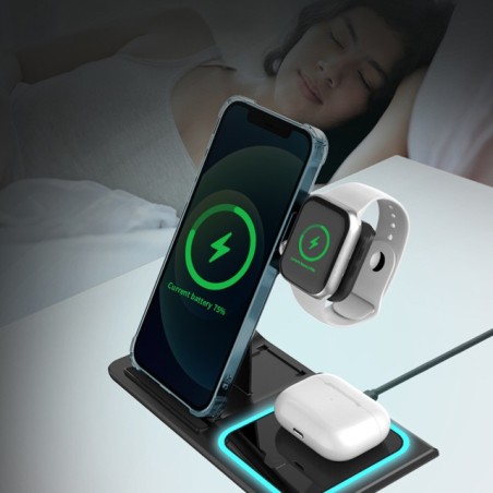 Chargeur sans fil de téléphone portable portable 3-en-1
