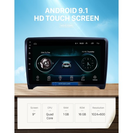 Autoradio Android 10, GPS, 9 Inch, Mirrorlink, USB - Audi TT De 2006 - 2013