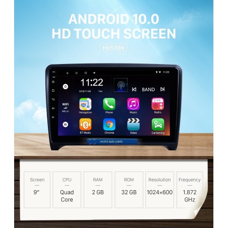 Autoradio Android 13, GPS, 9 Inch, Carplay, USB - Audi TT De 2006 - 2013