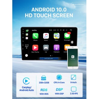 Autoradio 9", Android 10, HD écran tactile GPS, Carplay -...