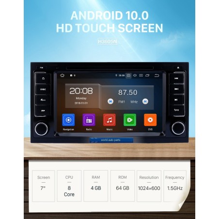 Autoradio 7", Android 10, HD écran tactile GPS - VW T5 Multivan De 2003 - 2014