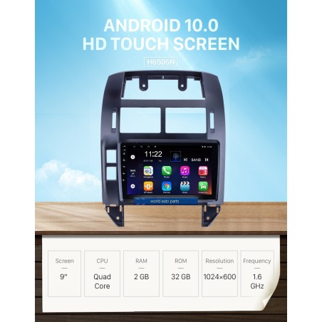 Autoradio 9", Android 13, HD écran tactile GPS, Carplay - VW Polo Dès 2004 - 2011