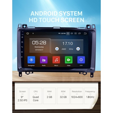 Autoradio 9", Android 11, HD, Carplay, DSP GPS - Mercedes Classe A De 2004 - 2012