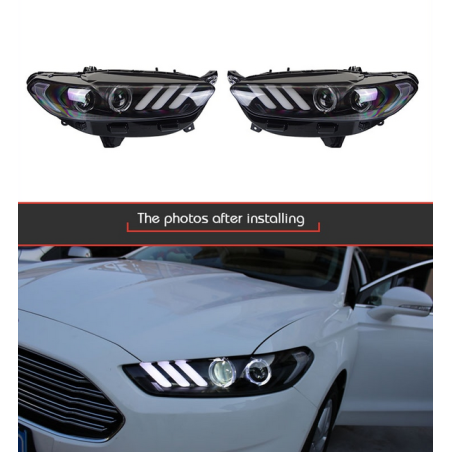 Phares Avant Full Led Noir Look Mustang + Clignotant Séquentiel - Ford Mondeo De 2017 - 2019