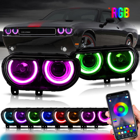 Phares Avant En Full Led RGB + Clignotant Séquentiel - Dodge Challenger De 2008 - 2014