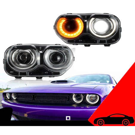 Phares Avant En Full Led + Clignotant Séquentiel - Dodge Challenger De 2008 - 2014